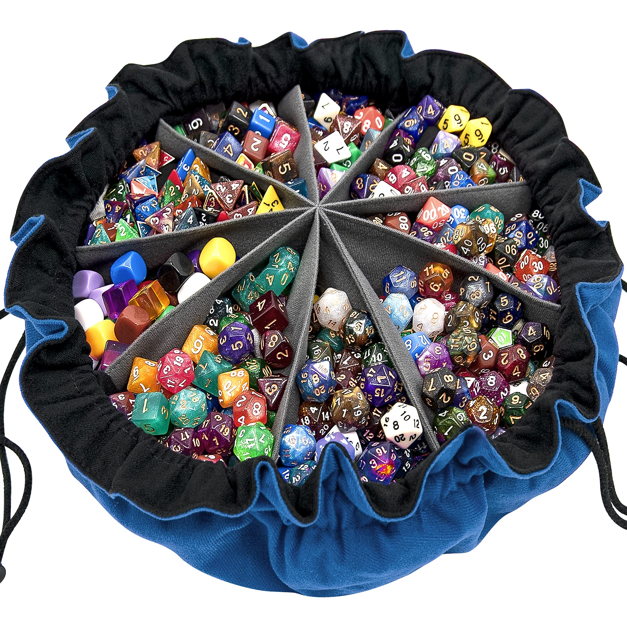 siquk dice bag open with nine compartments for organized dice storage