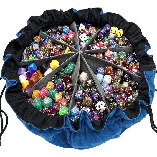 siquk dice bag open with nine compartments for organized dice storage