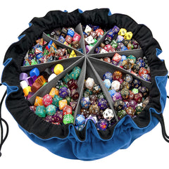 siquk dice bag open with nine compartments for organized dice storage