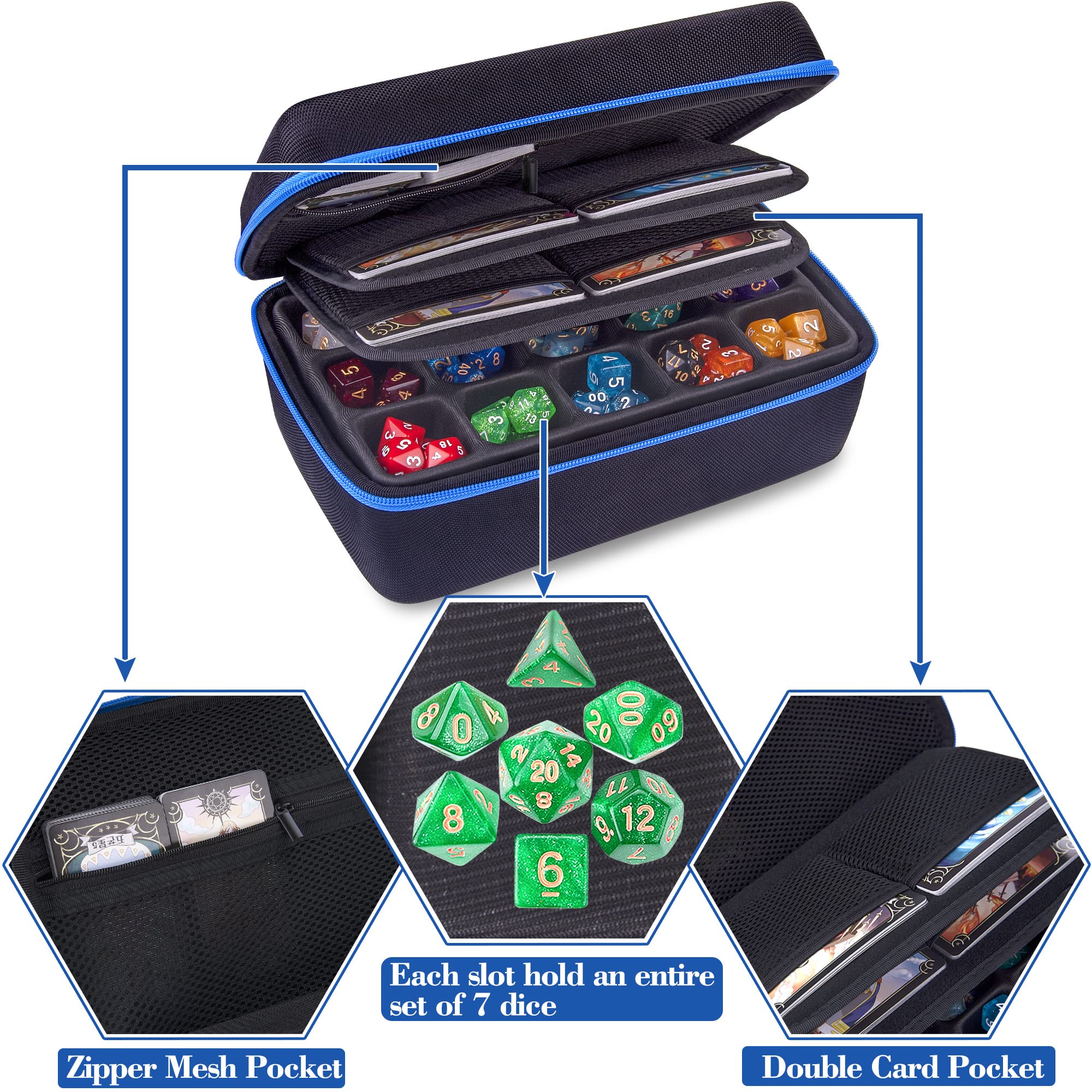 SIQUK dice case 15-slot tray keeps full dice sets ready.