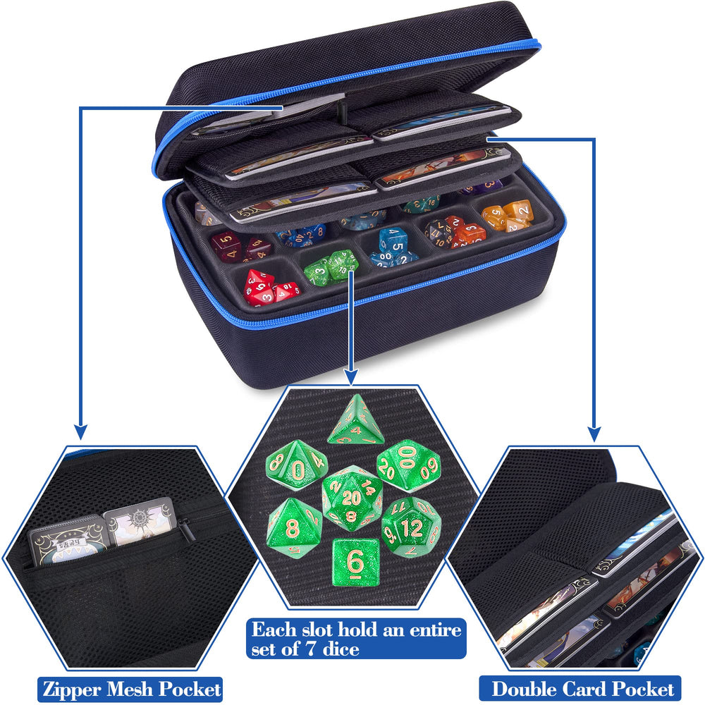 SIQUK dice case 15-slot tray keeps full dice sets ready.