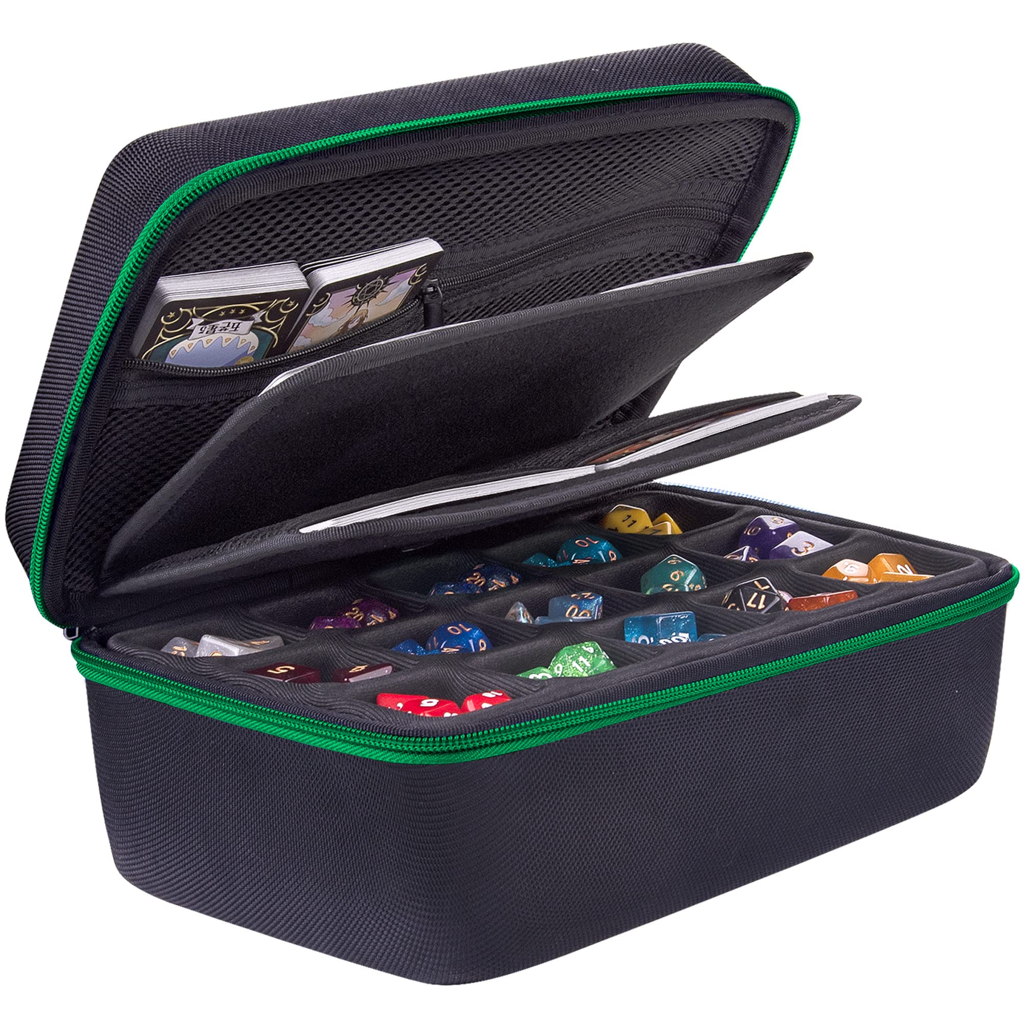 SIQUK dice storage case big capacity with organized slots for dice sets.