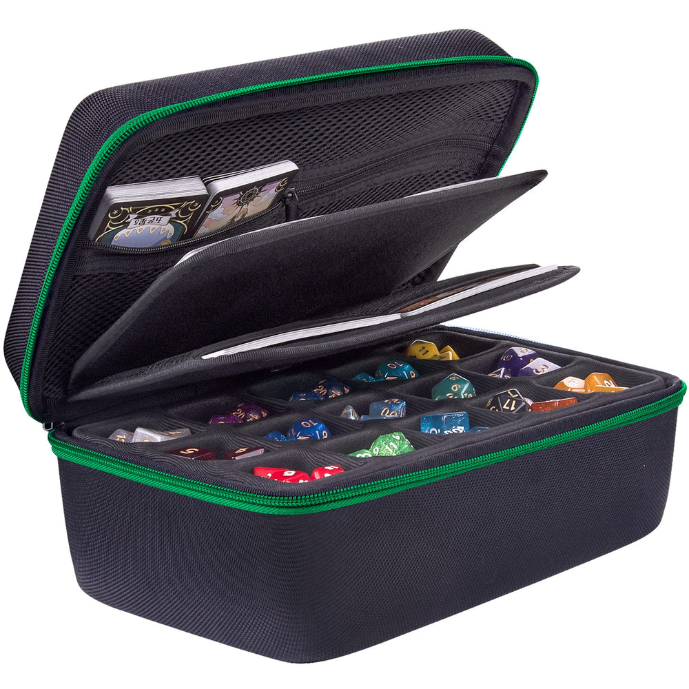 SIQUK dice storage case big capacity with organized slots for dice sets.