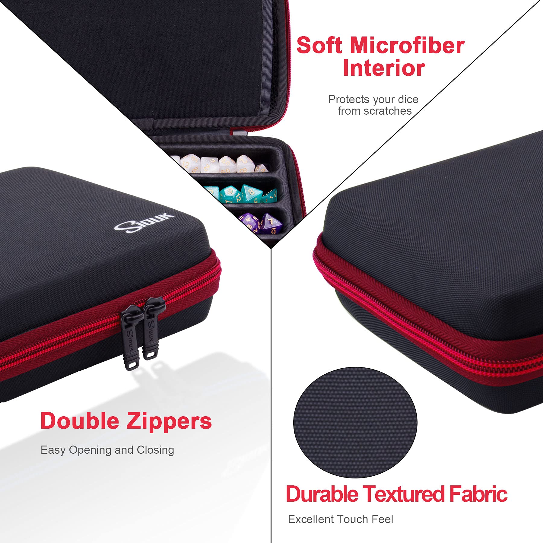 SIQUK Dice Storage Case character sheet pocket keeps maps and sheets within reach.