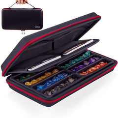 SIQUK Dice Storage Case with dice tray keeps dice organized for quick access.