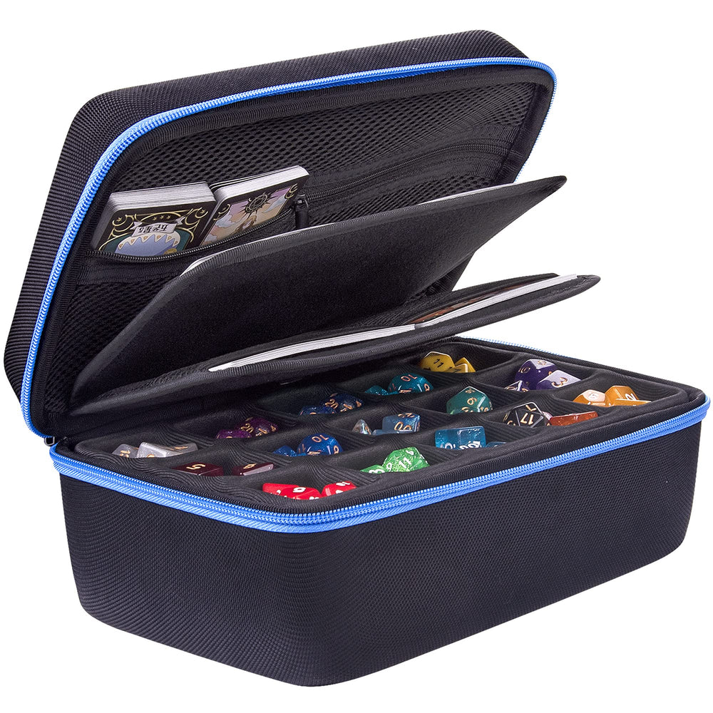 SIQUK dice storage case with double removable trays for organized gaming.