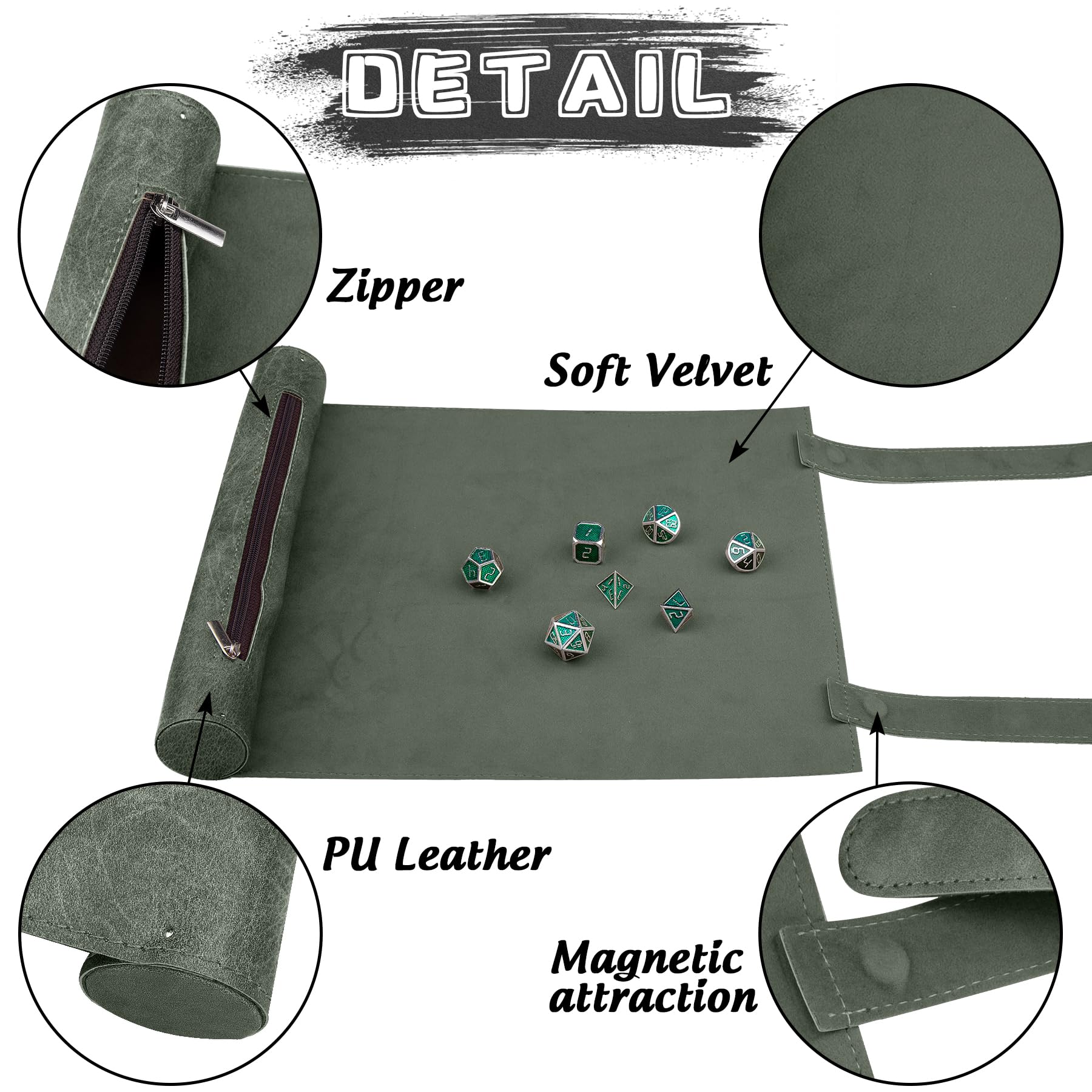 SIQUK dice tray green folded compact design with zipper pocket for easy access.