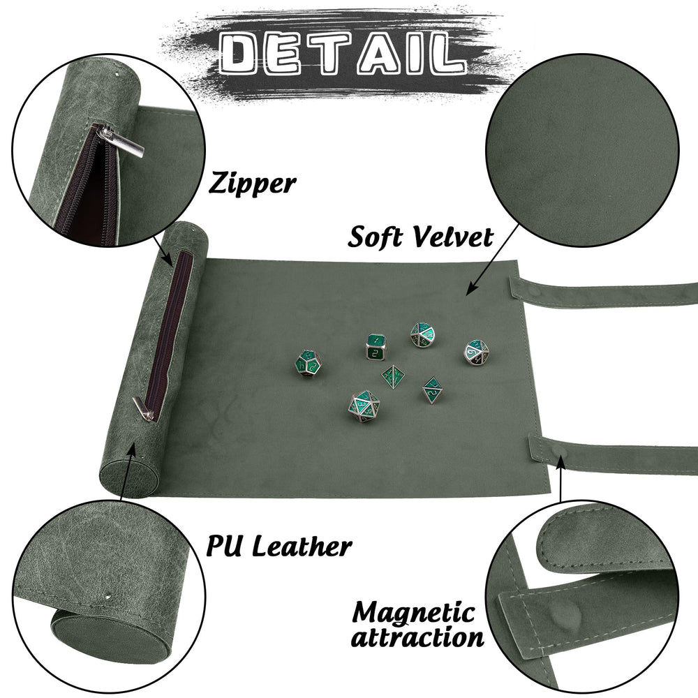 SIQUK dice tray green folded compact design with zipper pocket for easy access.