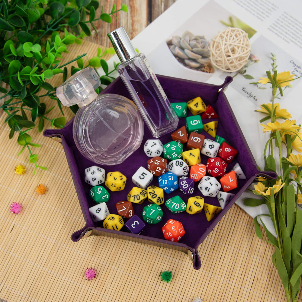 SIQUK four-piece set of hexagon dice trays in cyan, pink, violet and black
