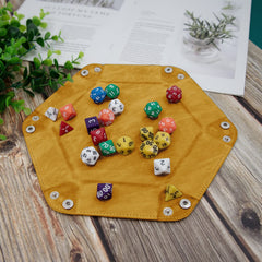 SIQUK black hexagon dice tray with velvet lining protects dice during transport