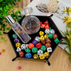 SIQUK camel hexagon dice tray with PU leather exterior for easy cleaning