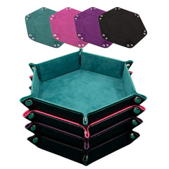 SIQUK hexagon dice tray cyan open, velvet lining visible for safe rolls