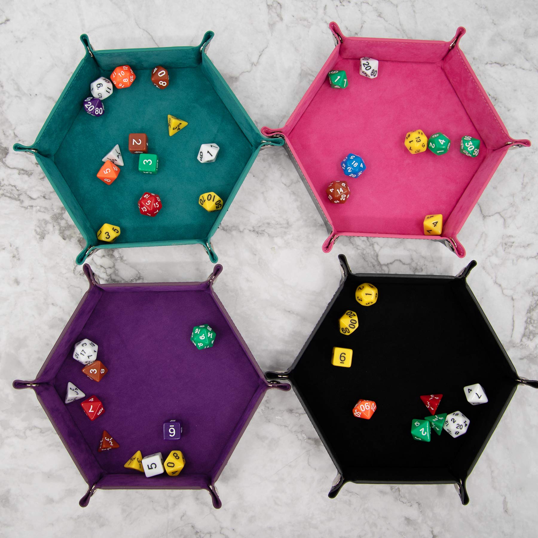 SIQUK tray with polyhedral dice during RPG session