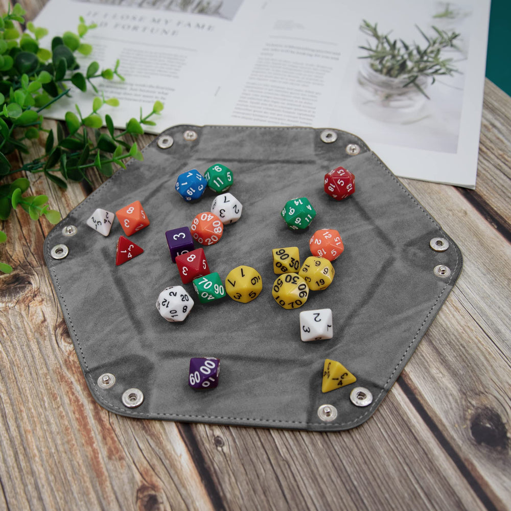 SIQUK blue hexagon dice tray with PU leather exterior for durability