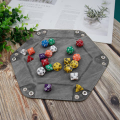 SIQUK blue hexagon dice tray with PU leather exterior for durability