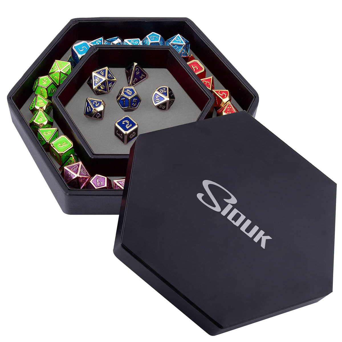 SIQUK hexagon dice tray with lid in gray offers organized rolling for RPG sessions