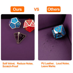 Velvet interior of SIQUK purple tray dampens dice noise during play