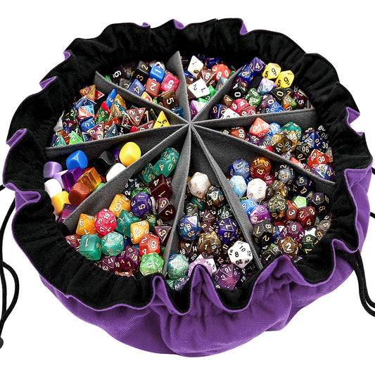 SIQUK large dice bag with pockets showing nine compartments for organized dice storage