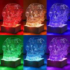 SIRPERICE 3D skull puzzle glowing with color-changing LEDs for ambience.