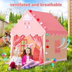 SISTICKER exterior view of the pink princess castle tent for outdoor use.