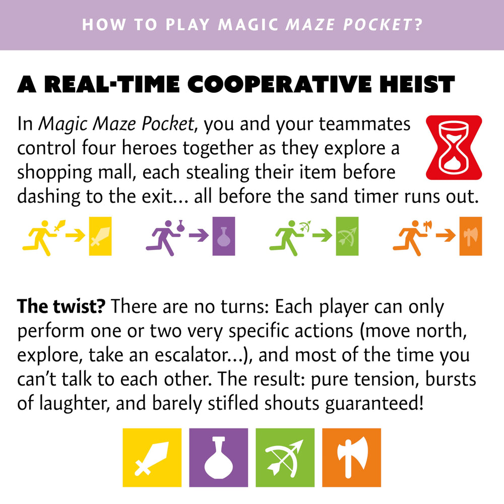 Sit Down! Magic Maze Pocket game in action coordinating without words.