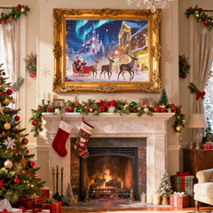 Sitanflex aurora borealis puzzle scene with Santa, vibrant colors for festive decorating.