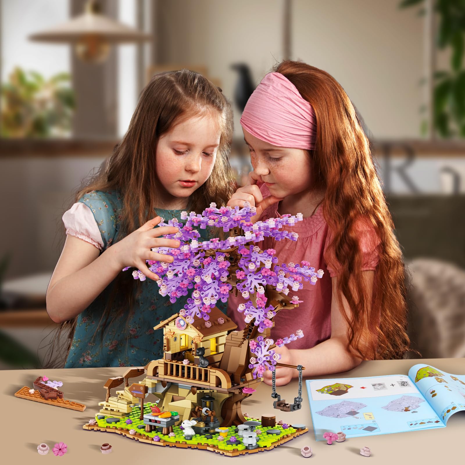 Sitodier tree house with well water supports garden-themed storytelling.