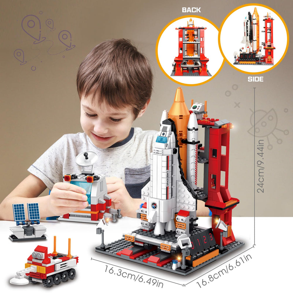Sitodier Space Exploration Shuttle seven-models display showing versatile building options.