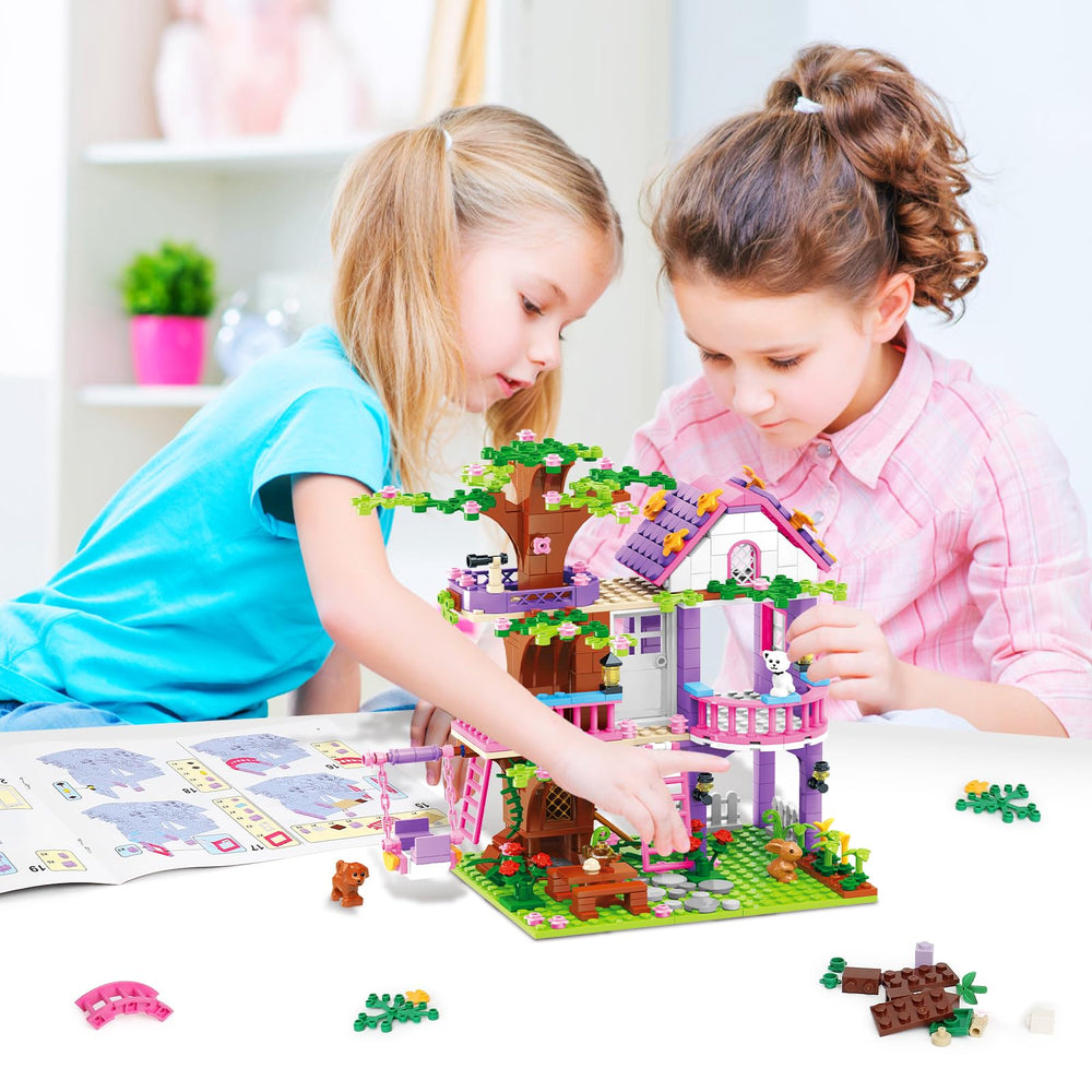 Sitodier Tree House Building Set forest scene with characters inspiring imaginative play