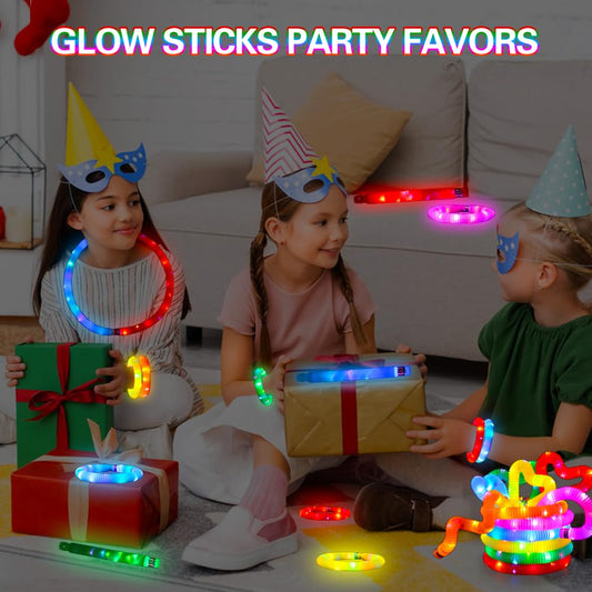 Siwarm pop tubes glow bracelets show versatile shapes for celebration and crafts.