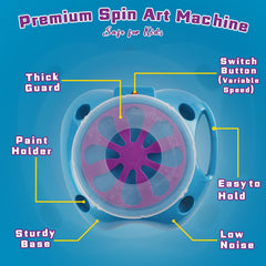 Sixth Space Spin Art colors pack beside the machine, highlighting vibrant hues.