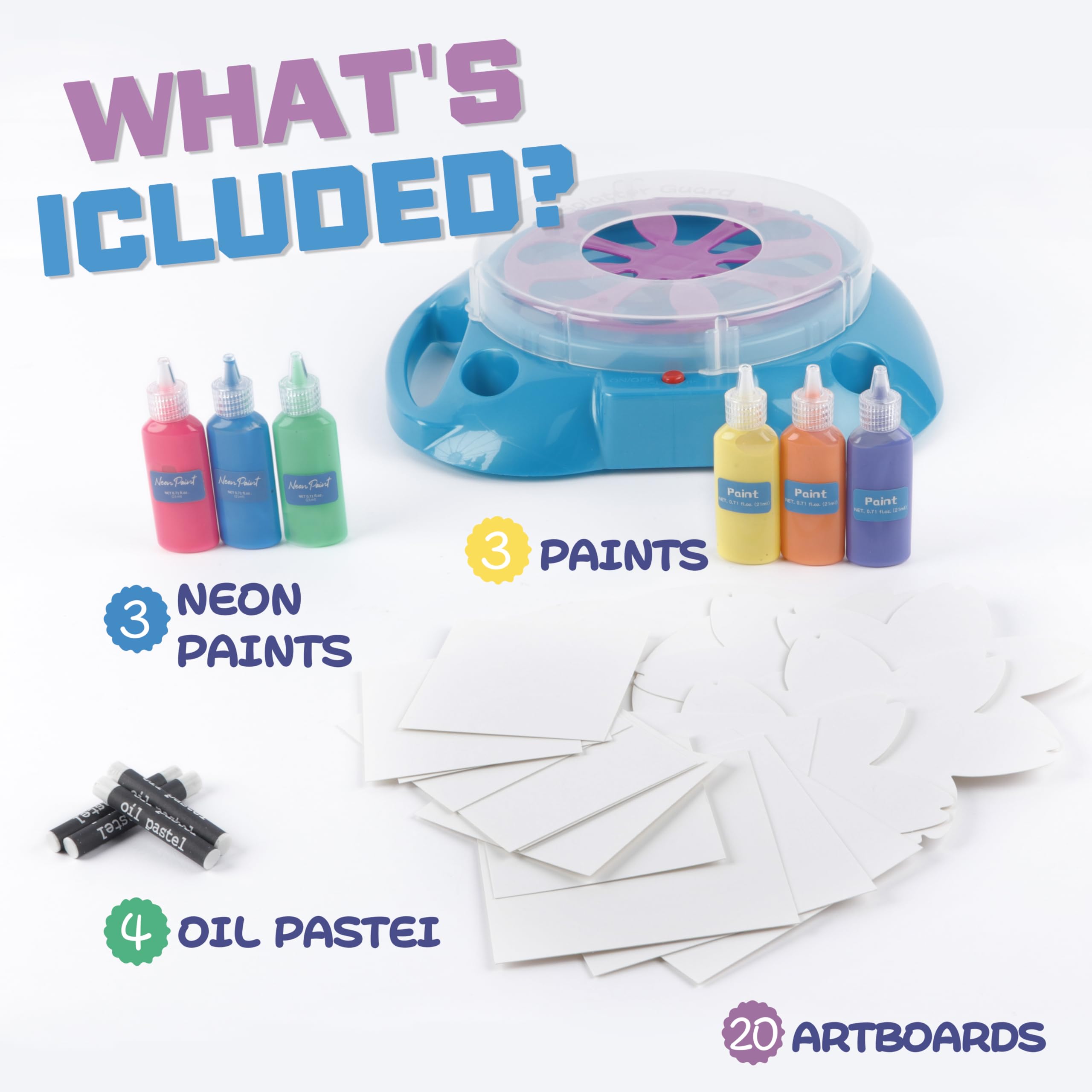 Sixth Space Spin Art Machine thick lid guard enables cleaner splatter sessions.
