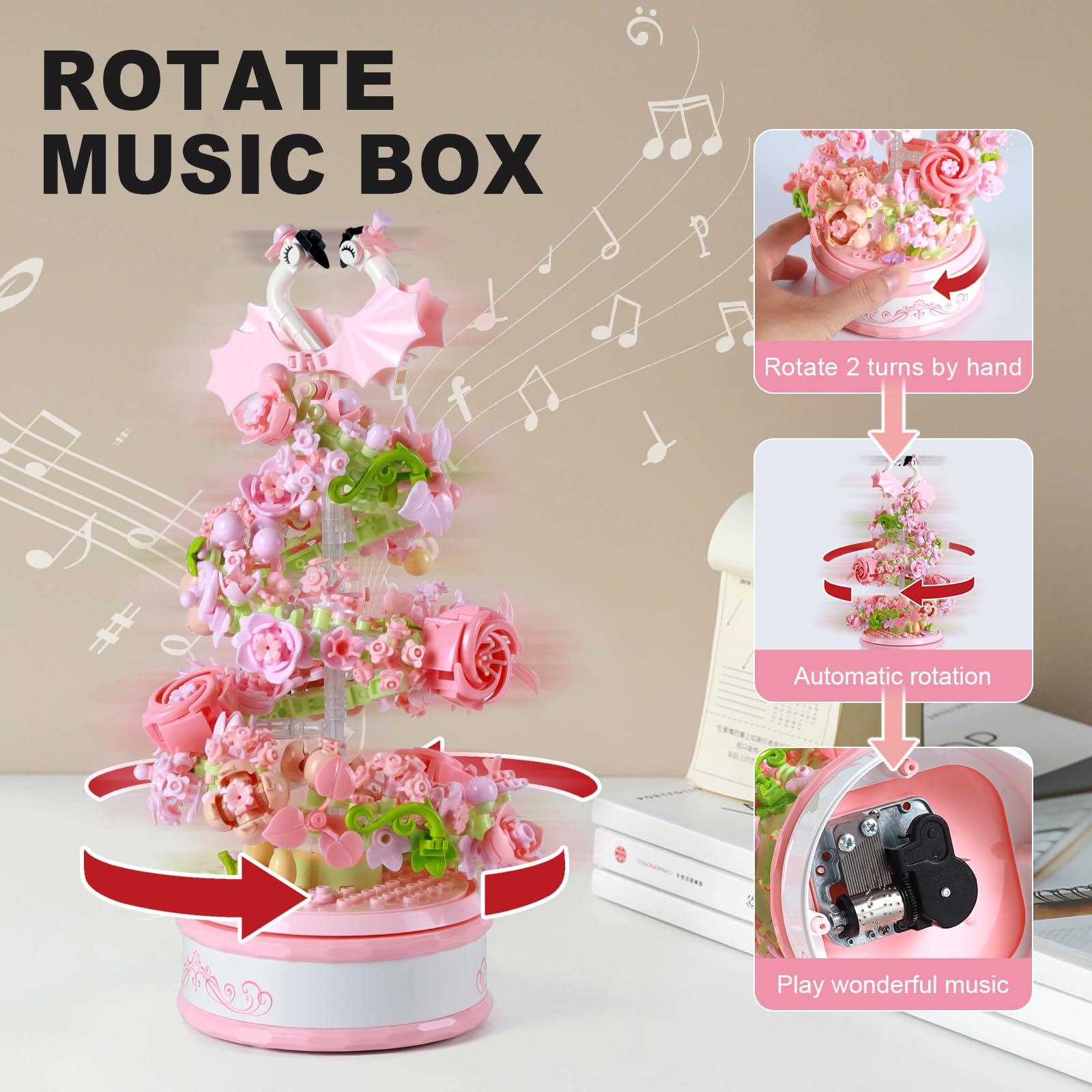 Rotating action of the SJIADA music box as you turn the mechanism.