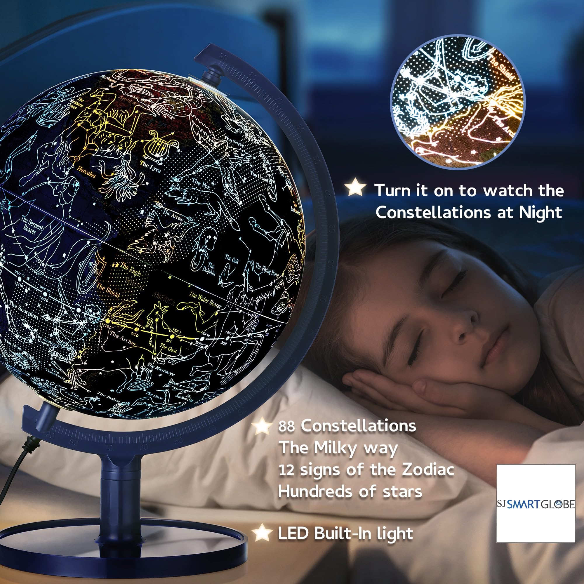 SJSMARTGLOBE detailed terrain and city labels support real-world geography