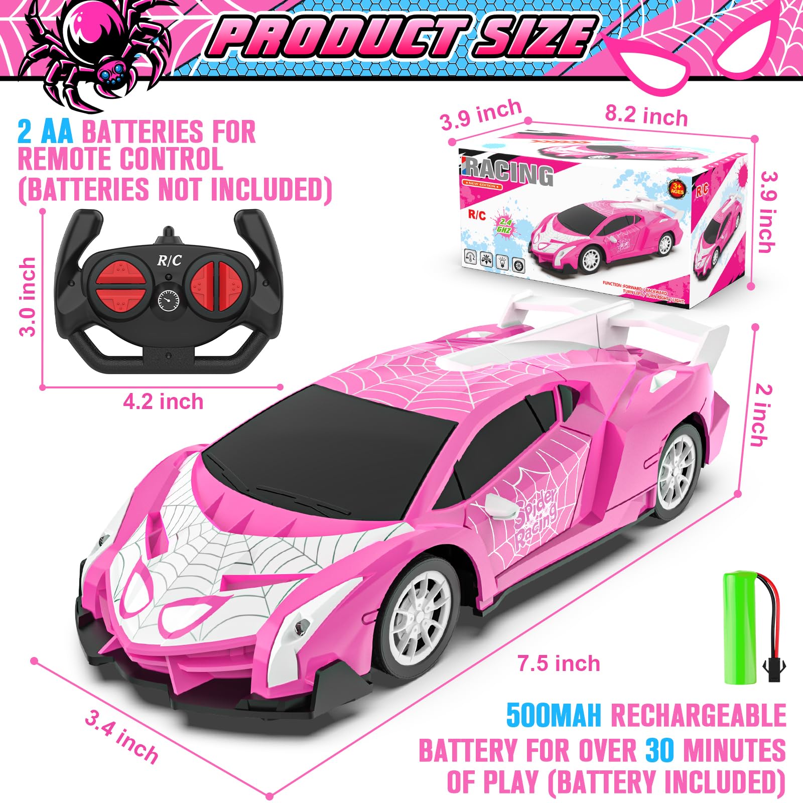 SKBOSRJIA pink ghost spider RC car gift-ready packaging