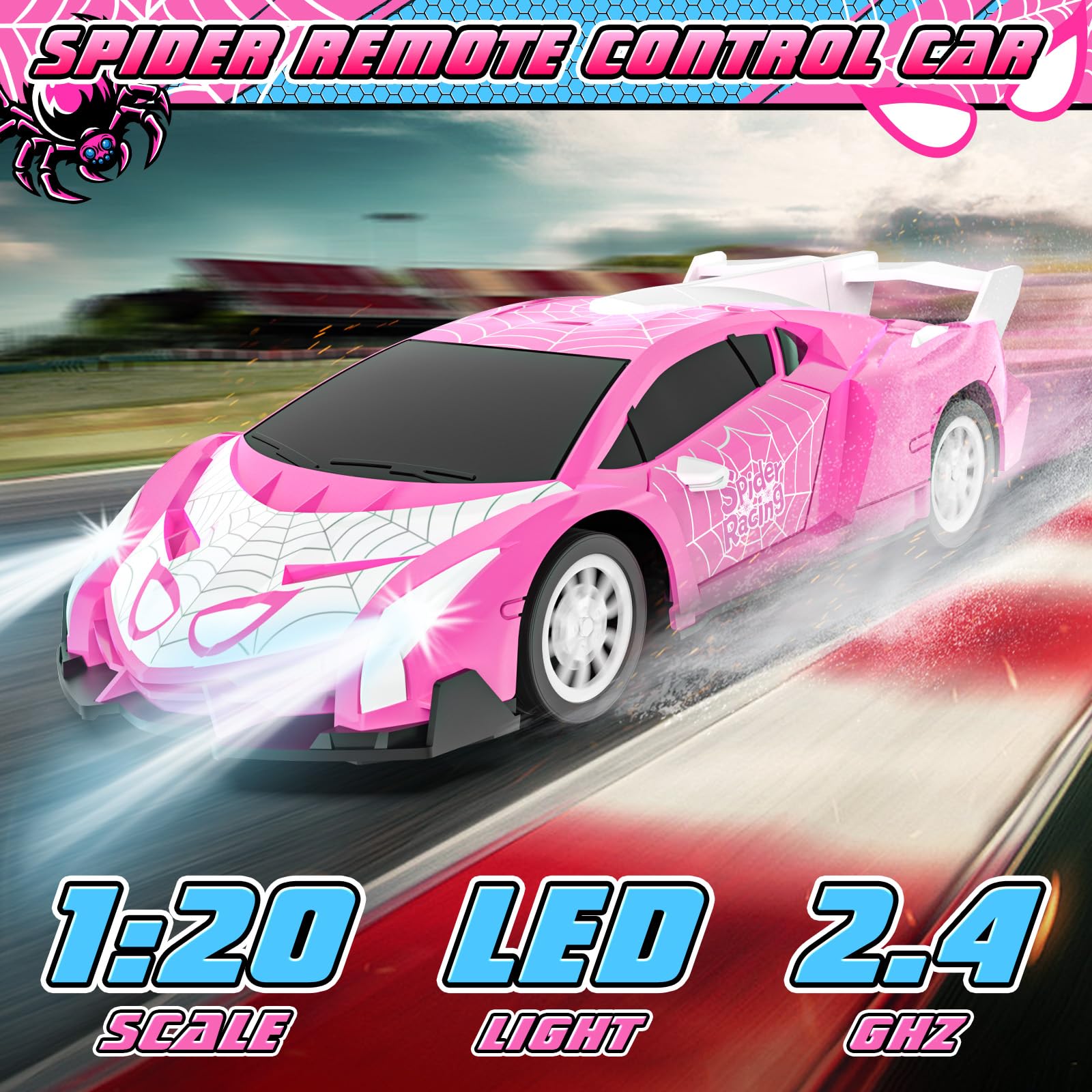 SKBOSRJIA pink RC car with LED headlights for night play