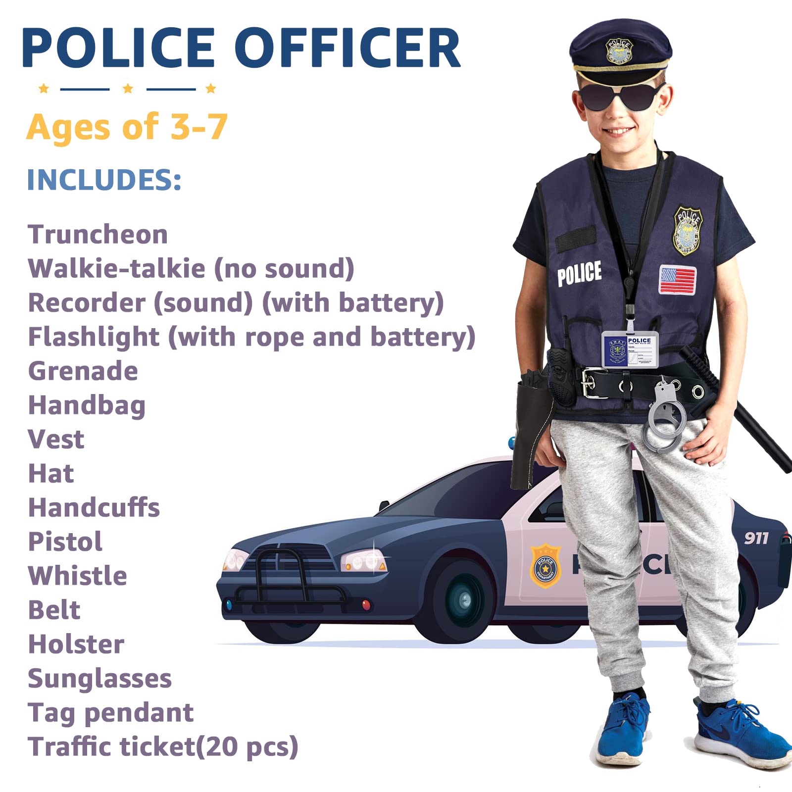 SKCAIHT police officer costume baton and handcuffs set for realistic role-play props