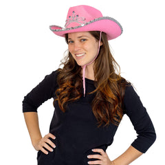 Skeleteen pink cowgirl party hat, adds sparkle to birthdays and pretend western fun.