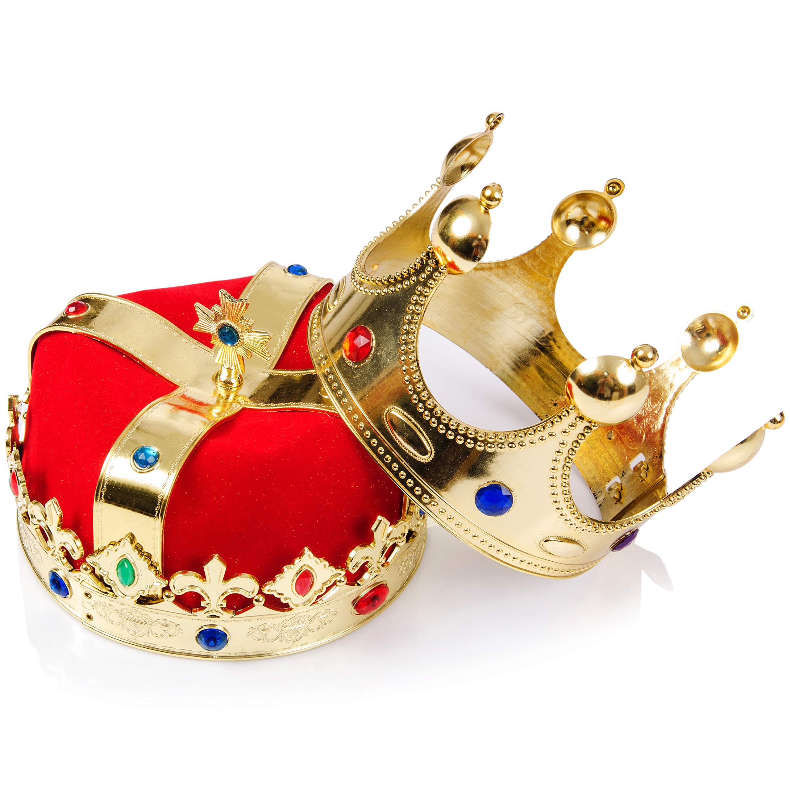 Skeleteen Regal Gold King Crown royal red felt detail, perfect for Halloween costumes and pageants.