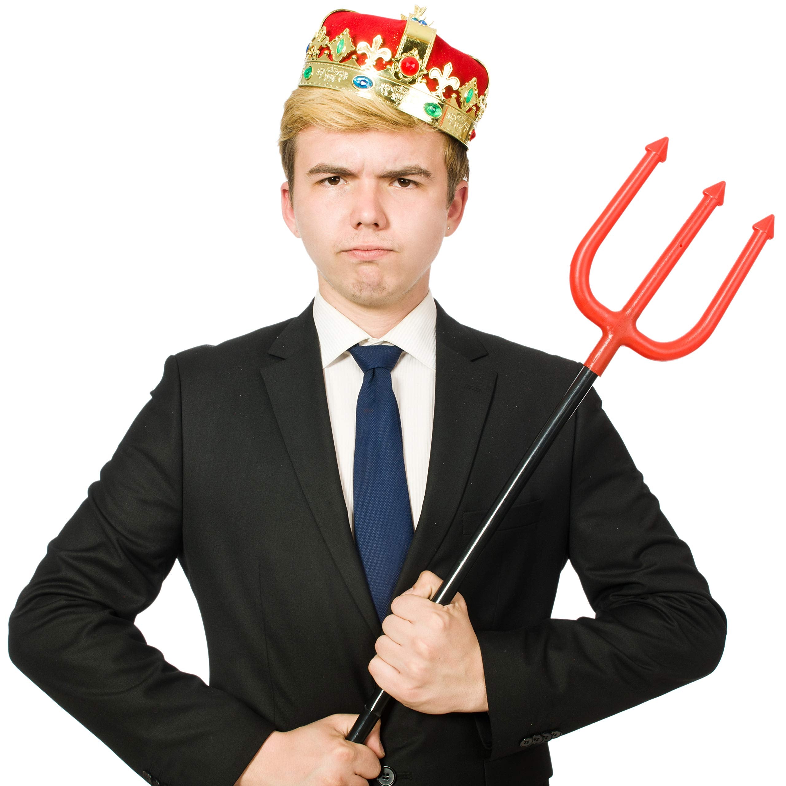 Skeleteen Regal Gold King Crown worn by adult and child, showcasing unisex fit.