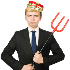 Skeleteen Regal Gold King Crown worn by adult and child, showcasing unisex fit.