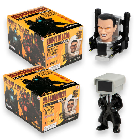 Skibidi Toilet Mystery Figure 2-Pack box for shelf display.