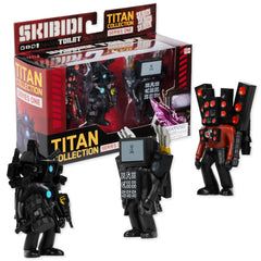 Skibidi Toilet Titan 3 Pack packshot showcases three collectible figures for display.