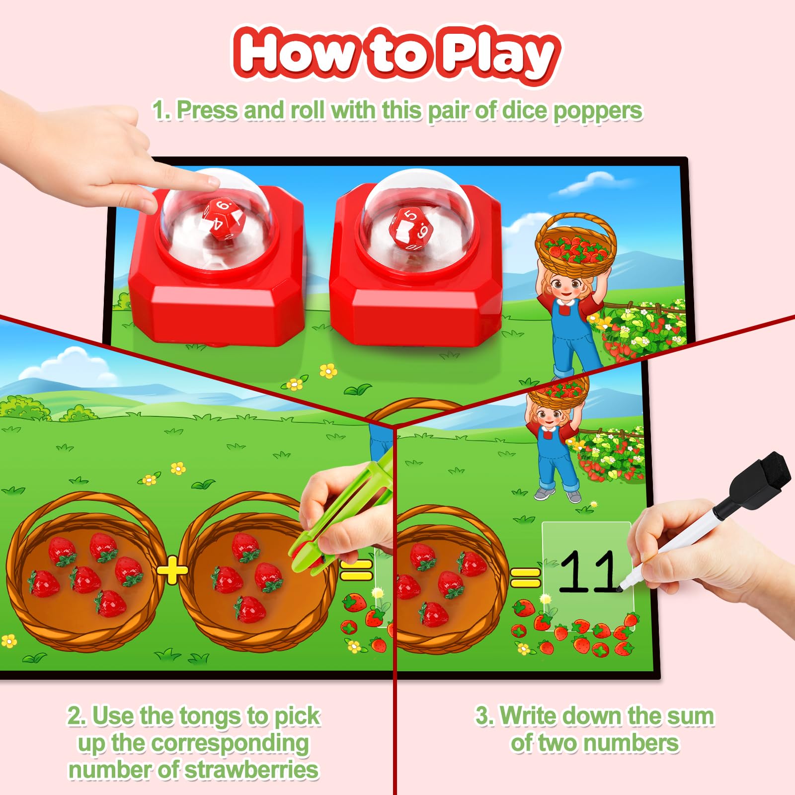SkilLify plastic strawberries support counting and hands-on learning