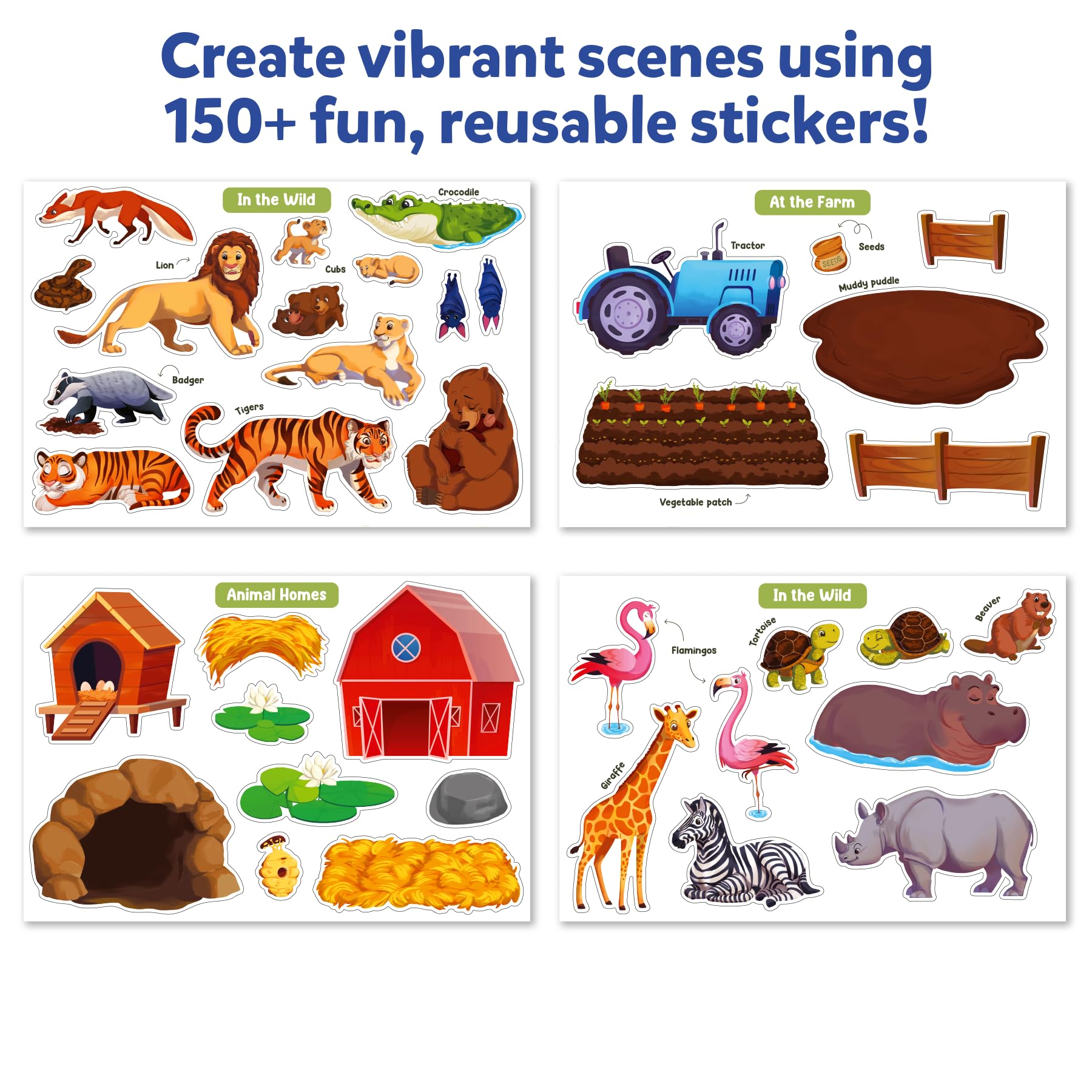 Child places stickers to bring scenes to life in a hands-on activity.