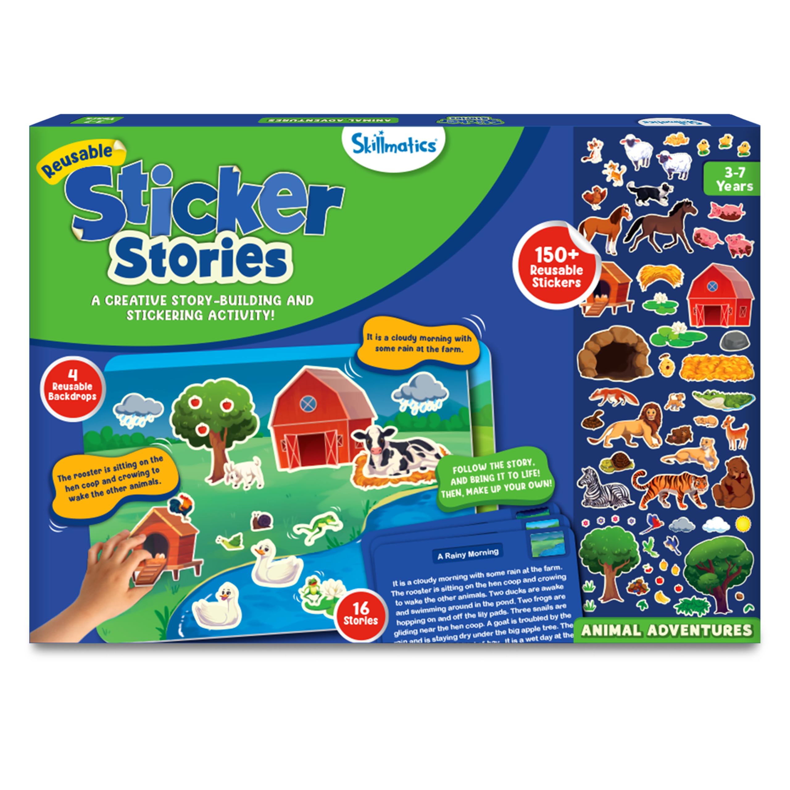 Skillmatics Activity Kit sticker stories come alive through colorful scenes for imaginative play.