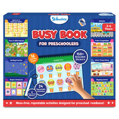 Skillmatics Busy Book cover shows a portable, screen-free learning tool for preschoolers