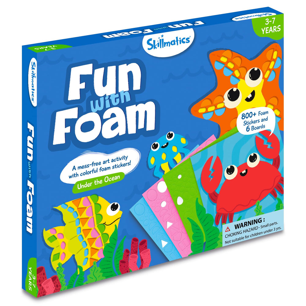 Skillmatics Foam Sticker Art package contents showing stickers and boards