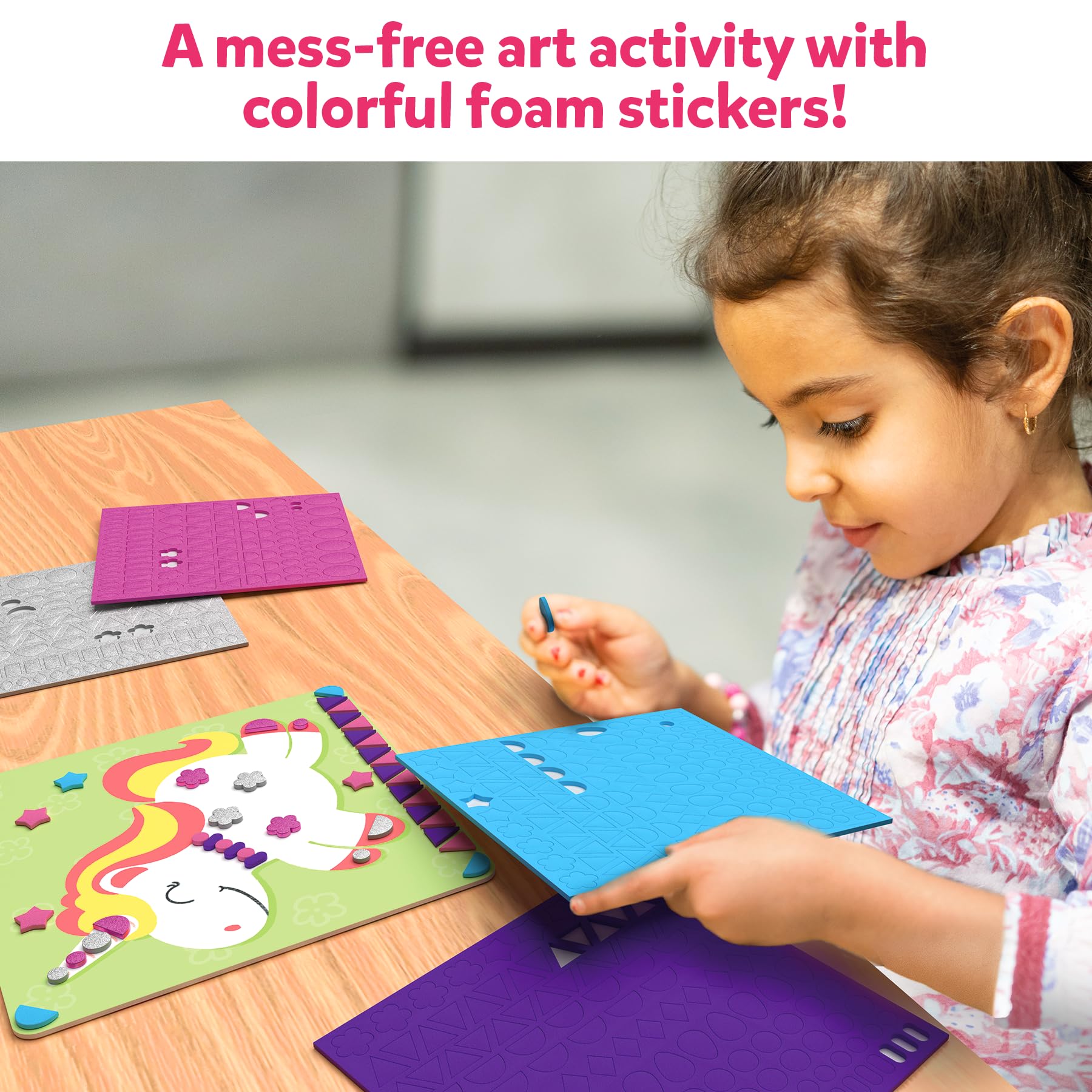 Six picture boards from Skillmatics guide kid-led decorating with vibrant foam pieces.