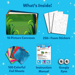 Skillmatics Foil Fun foam stickers show bright shapes to enhance craft with tactile fun.